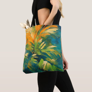 Abstracte palmuitbarsting – Tropische energie in b Tote Bag