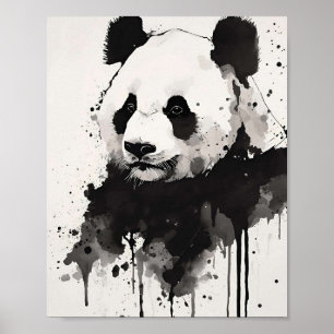 Abstracte Panda Wandkunst – Zwarte en Witte Inkt Poster
