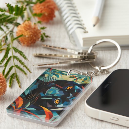 Abstracte panter acryl rechthoek genoemd sleutelhanger (Voorkant Rechts)