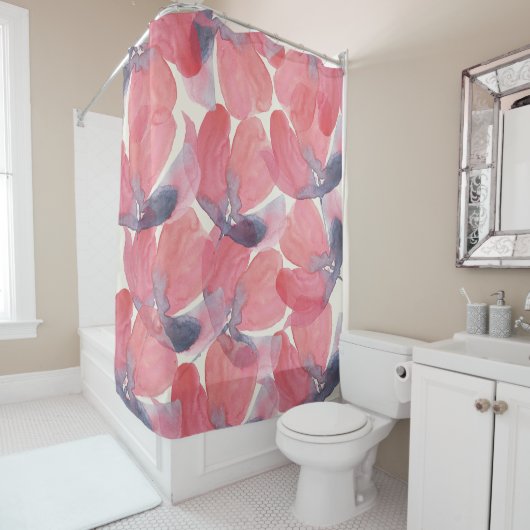 Abstracte papaver chique Waterverf op blush Douchegordijn (In situ)