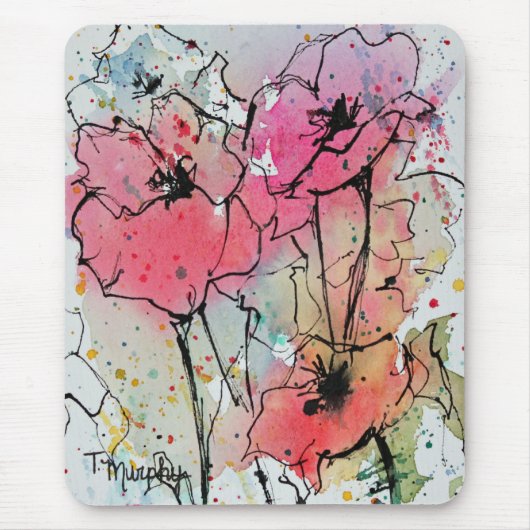 Abstracte papaver in roze Mousepad Muismat (Voorkant)