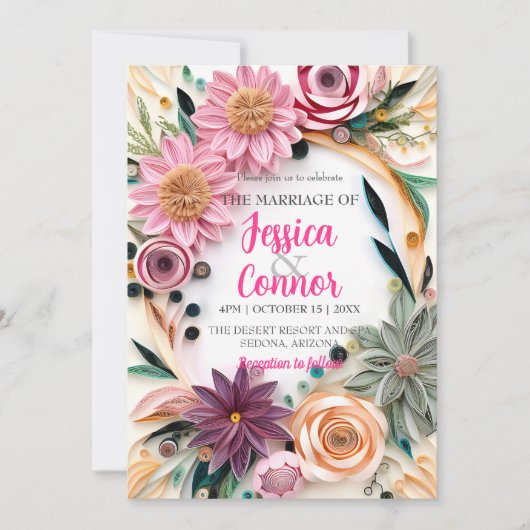 Abstracte Papier Quilling Bloemige Trouw Groene De Kaart (Voorkant)