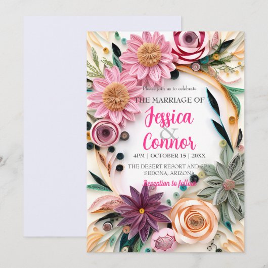 Abstracte Papier Quilling Bloemige Trouw Groene De Kaart (Voorkant / Achterkant)