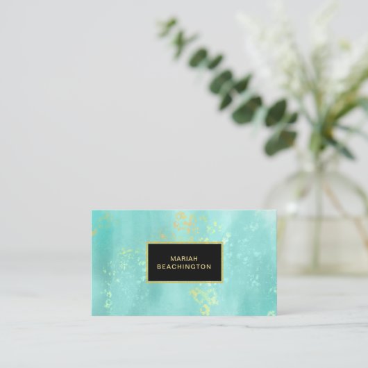 *~* Abstracte pasta Mint Aqua Gold Glitter Dust Visitekaartje (Staand voorkant)