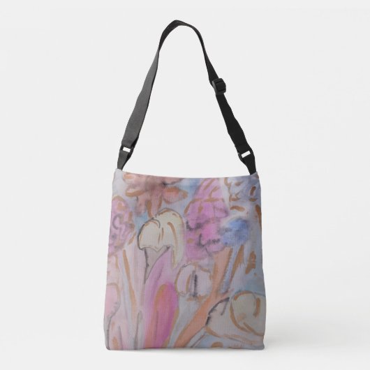 Abstracte pasteelbloemen crossbody tas (Achterkant)