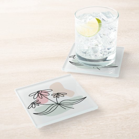 Abstracte pasteelbloemen glazen onderzetter (Schuin)