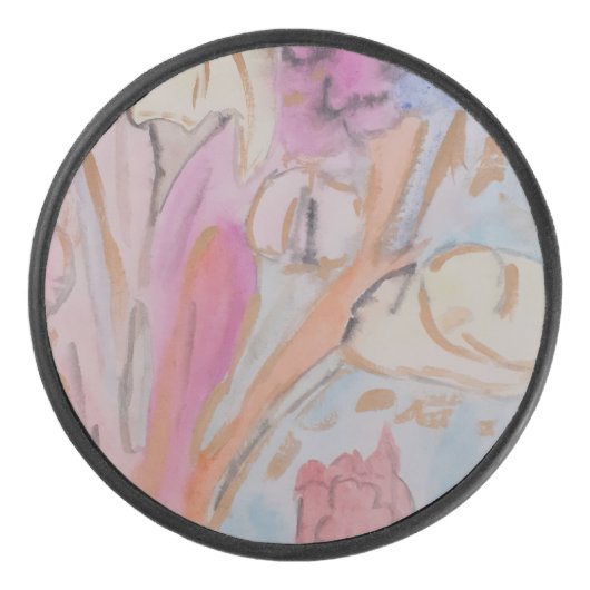 Abstracte pasteelbloemen hockey puck (Voorkant)