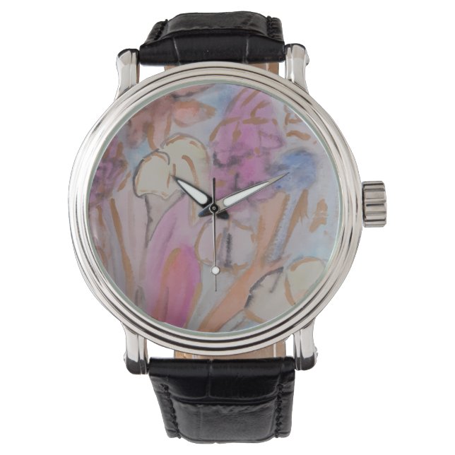 Abstracte pasteelbloemen horloge (Voorkant)