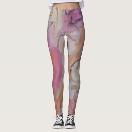 Abstracte pasteelbloemen leggings (Voorkant)