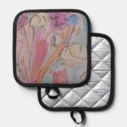 Abstracte pasteelbloemen pannenlap (Voorkant / Achterkant)