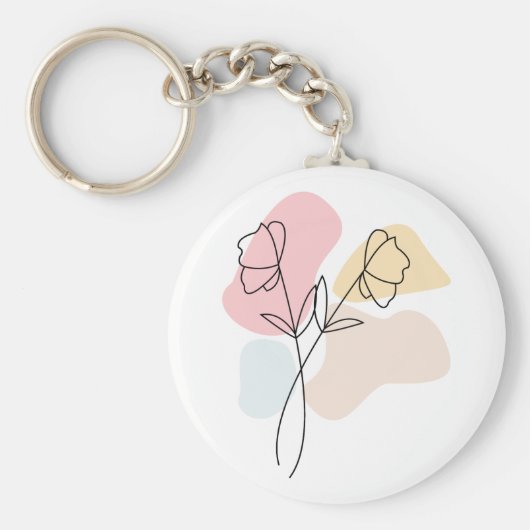 Abstracte pasteelbloemen sleutelhanger (Voorkant)