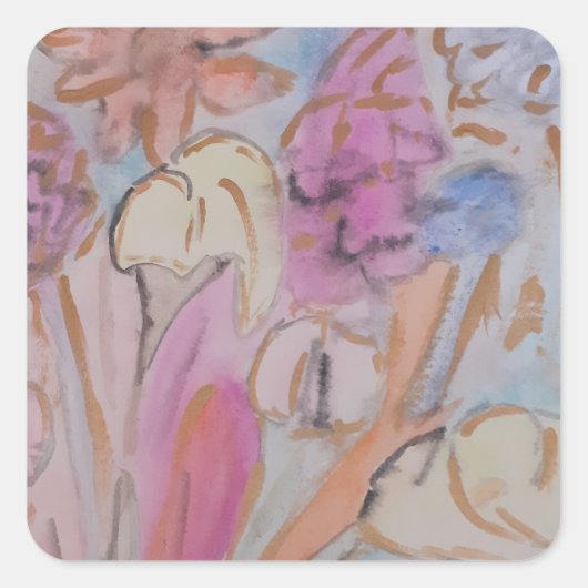 Abstracte pasteelbloemen vierkante sticker (Voorkant)