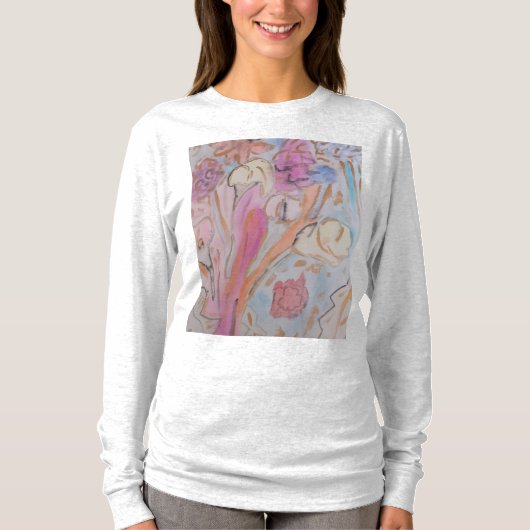 Abstracte Pastel Bloemen T-shirt (Voorkant)