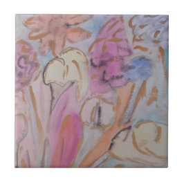 Abstracte pastel bloemige keramische Tegel Tegeltje