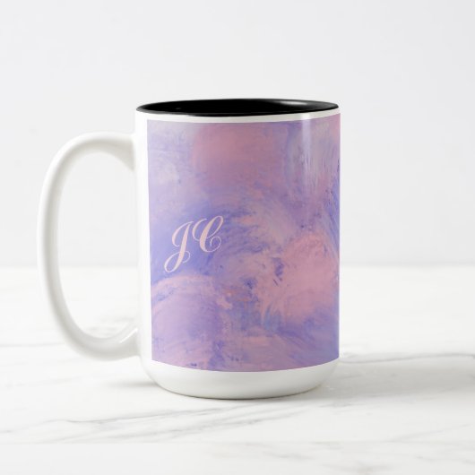 Abstracte pastel Blush roze en blauw Tweekleurige Koffiemok (Links)