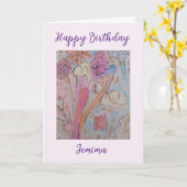 Abstracte Pastel Floral Verjaardag Kaart (Gele Bloem)