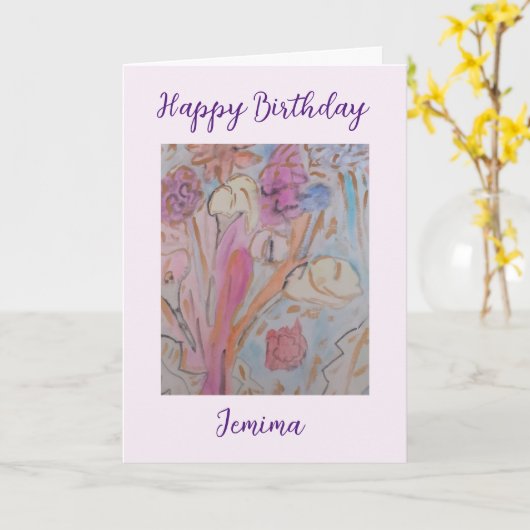 Abstracte Pastel Floral Verjaardag Kaart (Gele Bloem)