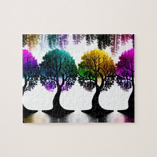 Abstracte pastel gekleurde leuke bomen legpuzzel (Horizontaal)