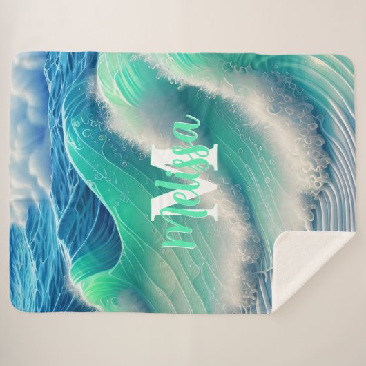 Abstracte pastel oceaangolven Monogrammen Sherpa Deken (Voorkant (horizontaal))