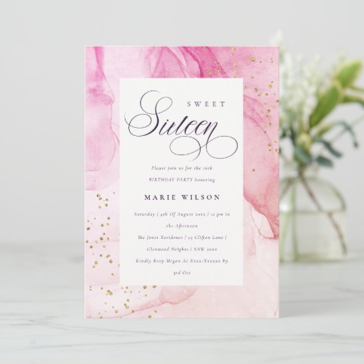 Abstracte Pastel Pink Paars Sweet 16 Birthday Kaart (Staand voorkant)