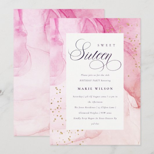 Abstracte Pastel Pink Paars Sweet 16 Birthday Kaart (Voorkant / Achterkant)