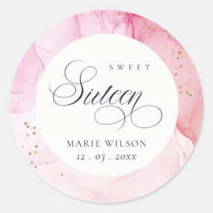 Abstracte Pastel Pink Paars Sweet 16 Birthday Ronde Sticker