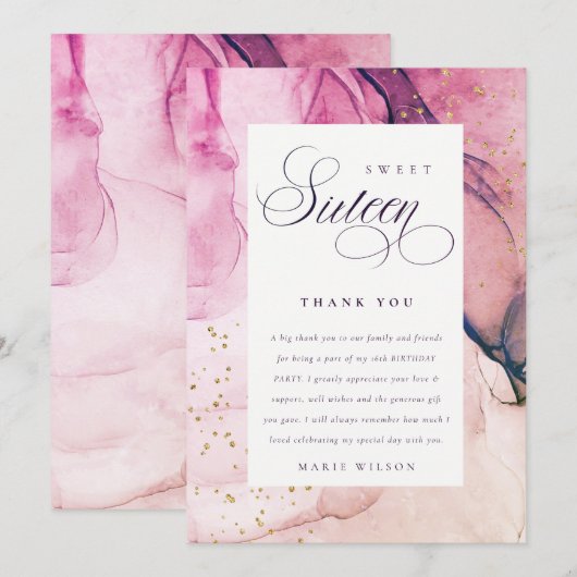 Abstracte Pastel Pink Paarse Navy Sweet 16 Birthda Bedankkaart (Voorkant / Achterkant)