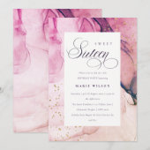 Abstracte Pastel Pink Paarse Navy Sweet 16 Birthda Kaart (Voorkant / Achterkant)