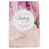 Abstracte Pastel Pink Paarse Navy Sweet 16 Birthda Medium Cadeauzakje (Voorkant)