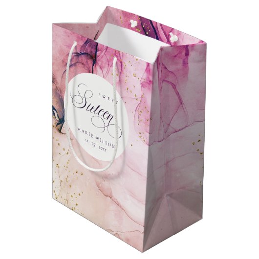 Abstracte Pastel Pink Paarse Navy Sweet 16 Birthda Medium Cadeauzakje (Achterkant Gekanteld)