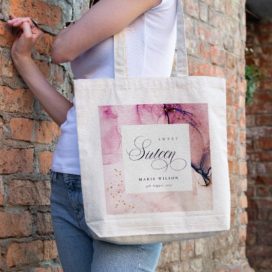 Abstracte Pastel Pink Paarse Navy Sweet 16 Birthda Tote Bag
