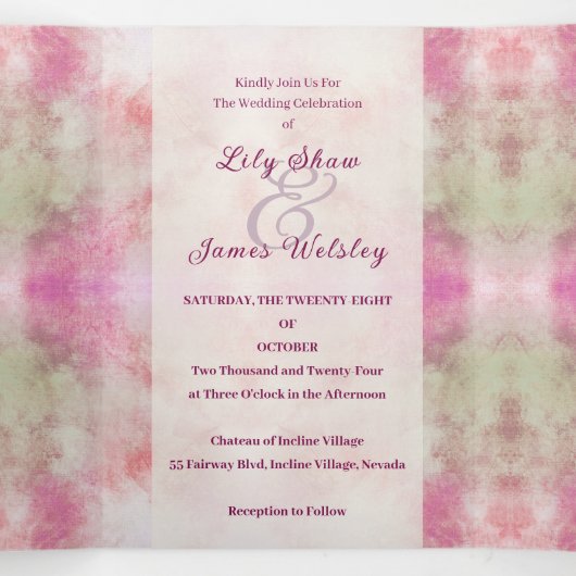 Abstracte Pastel Springtime Bruiloft Drieluik Uitnodiging (Binnenkant midden)