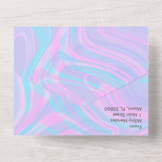 Abstracte Pastel Vloeibare Paarse Bruiloft All In One Uitnodiging (Achterkant)