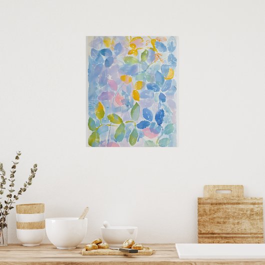 Abstracte pastel Waterverf bladeren Poster (Keuken)