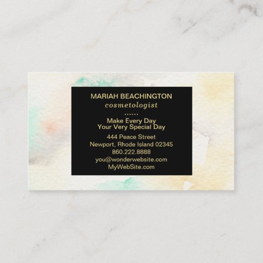 *~* Abstracte Pastel Waterverf Glitter Gold Lijst Visitekaartje (Achterkant)