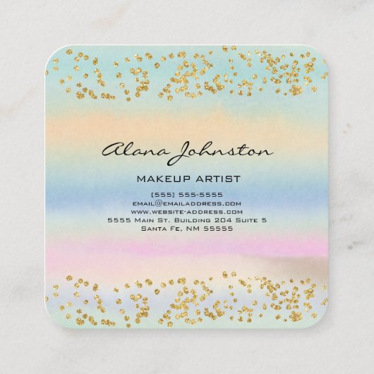 Abstracte pastel Waterverf Gold Bling Vierkante Visitekaartje (Achterkant)