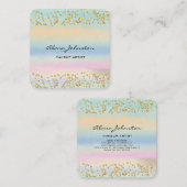 Abstracte pastel Waterverf Gold Bling Vierkante Visitekaartje (Voorkant / Achterkant)