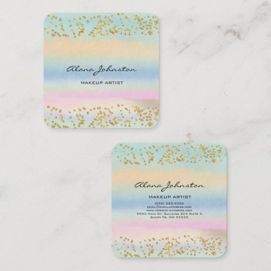 Abstracte pastel Waterverf Gold Bling Vierkante Visitekaartje (Voorkant / Achterkant)