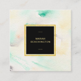 *~* Abstracte Pastel Waterverf Gold Glitter Lijst Vierkante Visitekaartje