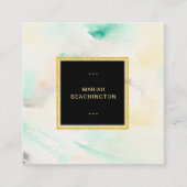 *~* Abstracte Pastel Waterverf Gold Glitter Lijst Vierkante Visitekaartje (Voorkant)