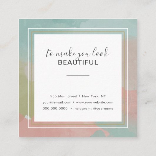 Abstracte Pastel Waterverf Make-up Artiest Vierkante Visitekaartje (Achterkant)