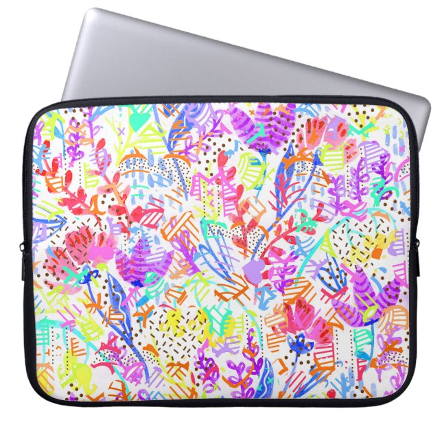 Abstracte pastelbloemen laptop sleeve (Voorkant)