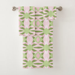 Abstracte pastelgroene en roze geometrische patroo bad handdoek