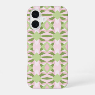 Abstracte pastelgroene en roze geometrische patroo iPhone 16 hoesje