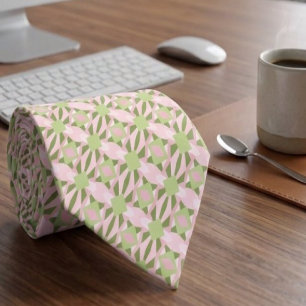 Abstracte pastelgroene en roze geometrische patroo stropdas