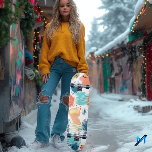 Abstracte pasteluitbarsting met hedendaagse kunst persoonlijk skateboard