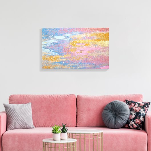abstracte pastelverftextuur met goudkleurige vlekk canvas afdruk (Insitu (Woonkamer))