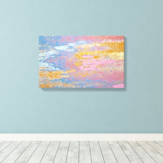 abstracte pastelverftextuur met goudkleurige vlekk canvas afdruk (Insitu (Houten vloer))