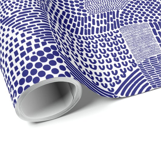 Abstracte patchwerkkaart - Deep Navy Blue op White Cadeaupapier (Rol Hoek)