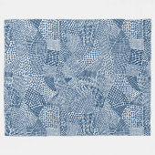 Abstracte patchwerkkaart - Indigo Dye Blue op Whit Fleece Deken (Voorkant (Horizontaal))